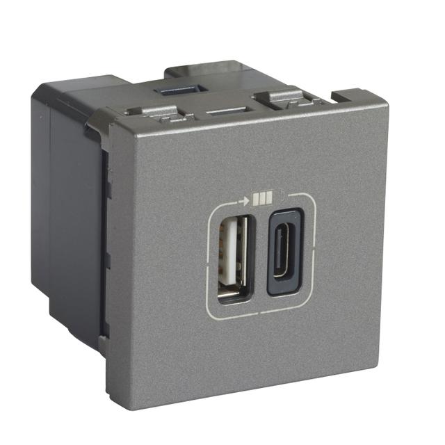Mosaic - Ładowarka 2Xusb 2400 Ma Typ-A + Typ-C Aluminium 079392 LEGRAND