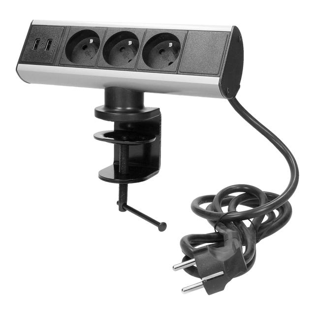 Gniazdo meblowe z uchwytem montażowym ładowarką USB i przewodem 1,8m 3x2P+Z 2xUSB (typ A 2,1A) FS-7