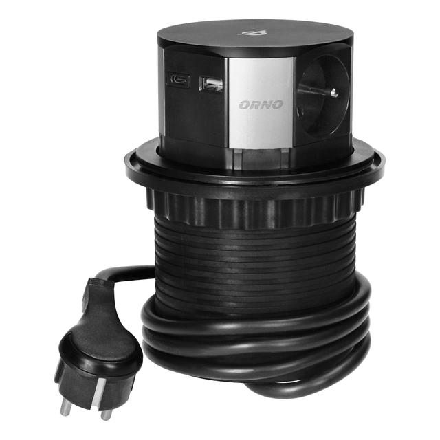 Gniazdo meblowe O10cm wysuwane z blatu z ładowarką indukcyjną ładowarką USB i przewodem 1,5m 3x2P+ O