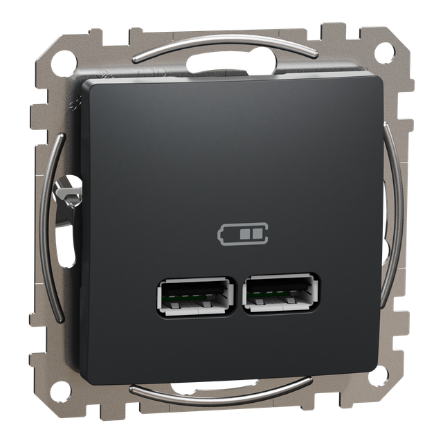 Sedna Design & Elements, gniazdo ładowania USB A+A 2,1A, czarny antracyt