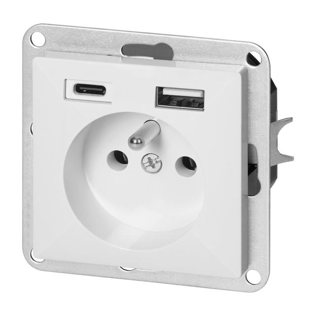 Gniazdo pojedyncze podtynkowe 2P+Z z ładowarką USB A+C Pearl, 16A, 250V, PT-16P/USB, biały