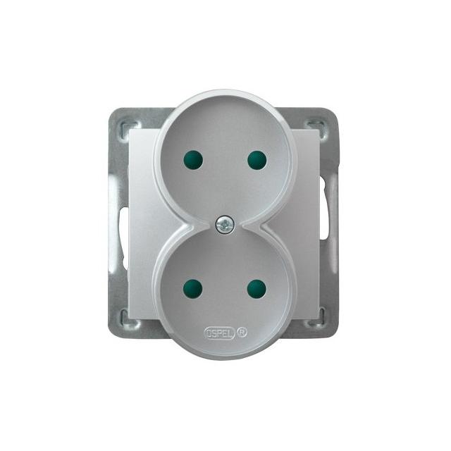 IMPRESJA Gniazdo podwójne z przesłonami torów prądowych, moduł bez ramki - kolor srebro