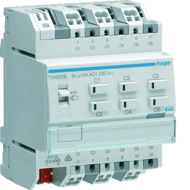KNX e/s Sterownik załączający/żaluzjowy 10 A 6-/3-kr TXA606B HAGER