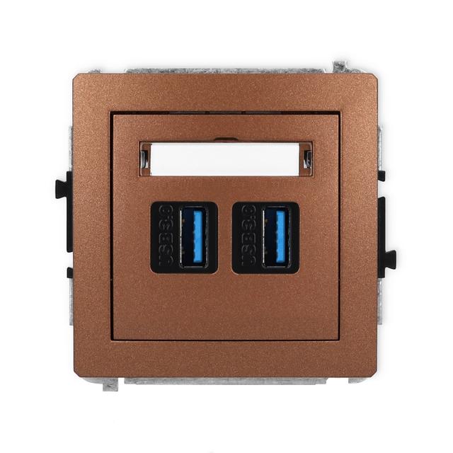 DECO Mechanizm gniazda podwójnego 2xUSB A-A 3.0 brązowy metalik