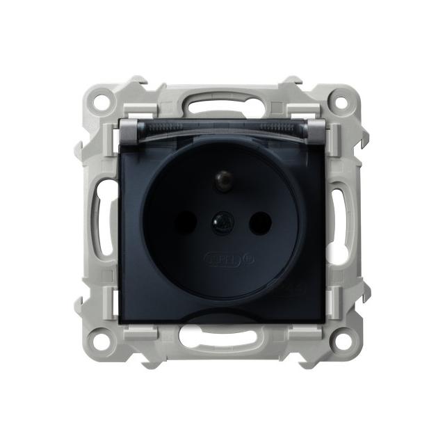 SZAFIR Gniazdo bryzgoszczelne z uziemieniem IP-44 wieczko przezroczyste - kolor szary mat