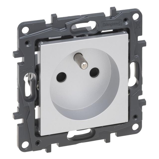 Niloe Step - gniazdo zasilające 2P+Z, zaciski automatyczne, z przesłoną- kolor aluminium, Legrand