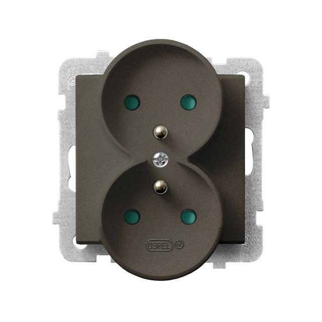 SONATA Gniazdo podwójne z uziemieniem z przesłonami torów prądowych, moduł bez ramki - kolor czekola