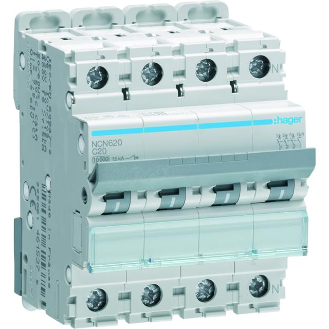 MCB Wyłącznik nadprądowy 10kA/15kA 3P+N C 20A NCN620 HAGER