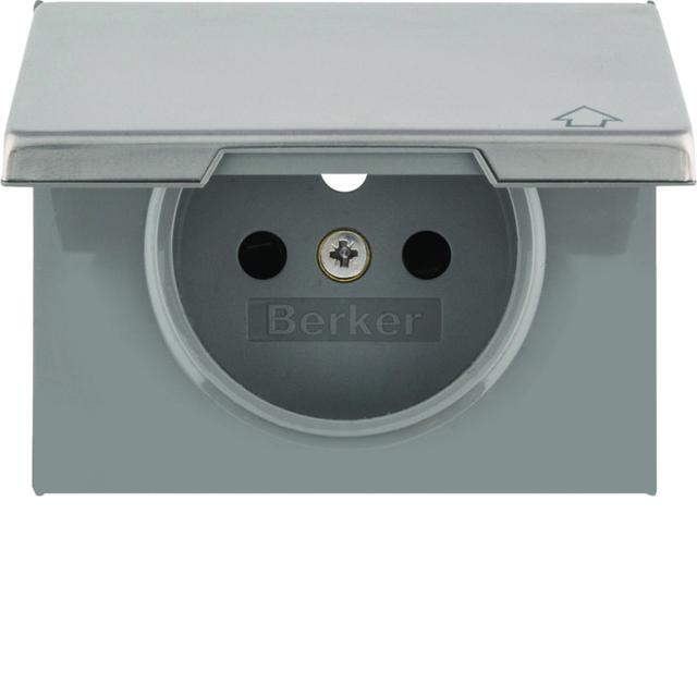 BERKER K.5 Płytka czołowa do gniazda z uziemieniem i pokrywą stal szlachetna nierdzewna 3965777104 H