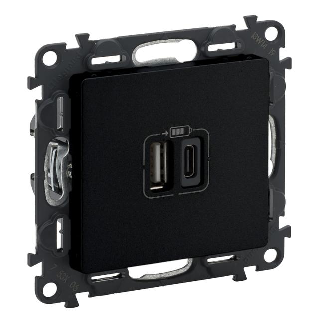 VALENA LIFE - GNIAZDO USB A+C 3A - CZARNE