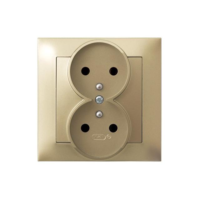 IMPRESJA Gniazdo podwójne z uziemieniem kompletne z ramką - kolor złoty metalik