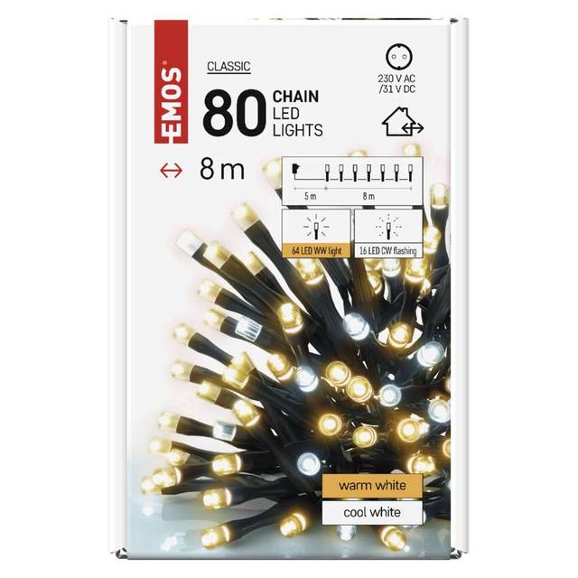 Lampki choinkowe Classic 80 LED 8m ciepła biel + zimna biel miga IP44 timer D4AN01 EMOS