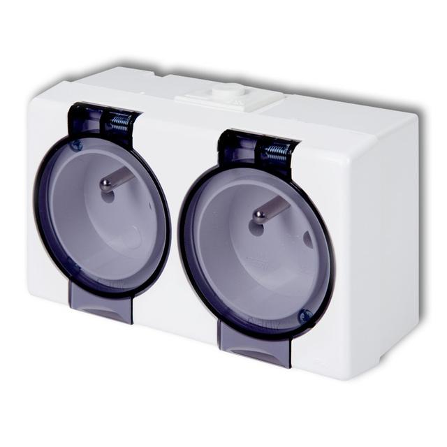 SENIOR Gniazdo podwójne z uziemieniem 2x(2P+Z) (klapka dymna) biały