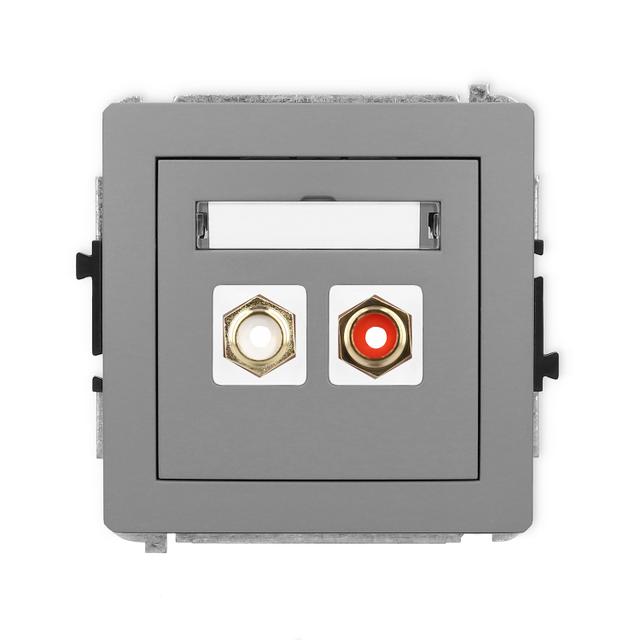 DECO Mechanizm gniazda podwójnego RCA (typu cinch - biały i czerwony, pozłacany) szary mat