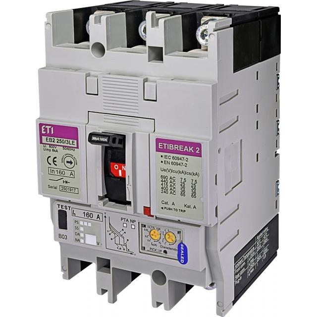 Wyłącznik mocy 36kA wyzw. elektroniczny EB2 250/3LE 160A 3P 004671353 ETI