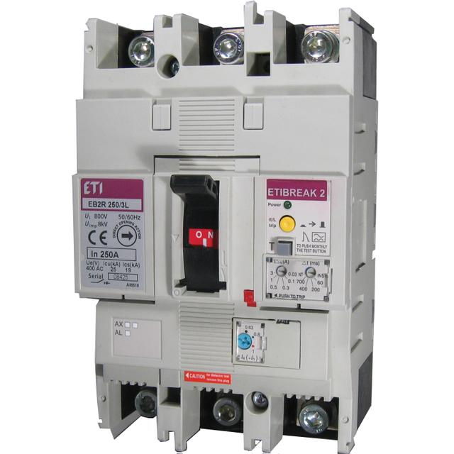 Wyłącznik 3P 25kA z blokiem różnicowoprądowym EB2R 250/3L 250A 3P 004671582 ETI