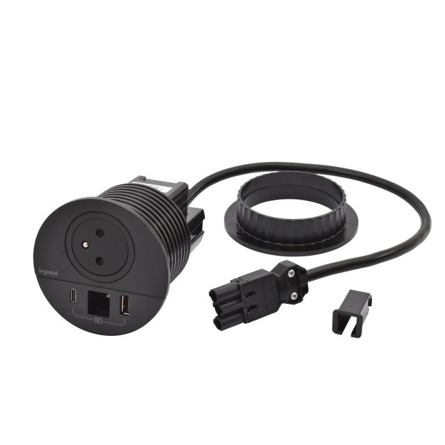 INCARA: DISQ 80 - 2P+Z / USB A+C / WYJŚCIE KABLOWE - 0,5 M WIELAND-CZARNY, Legrand