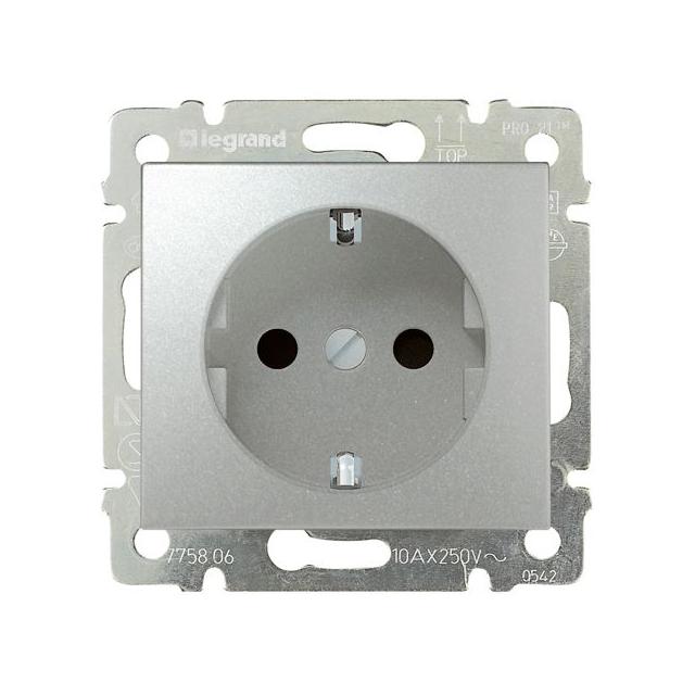 VALENA GNIAZDO POJEDYNCZE 2P+Z SCHUKO 16A-250V~ ALUMINIUM, Legrand