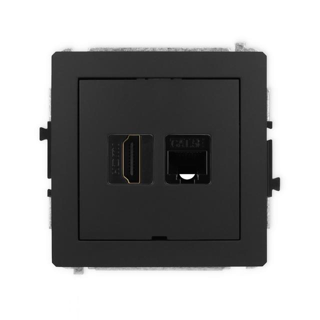 DECO Mechanizm gniazda pojedynczego HDMI 2.0 + gniazda komp. poj. 1xRJ45, kat. 5e, 8-stykowy, bez po