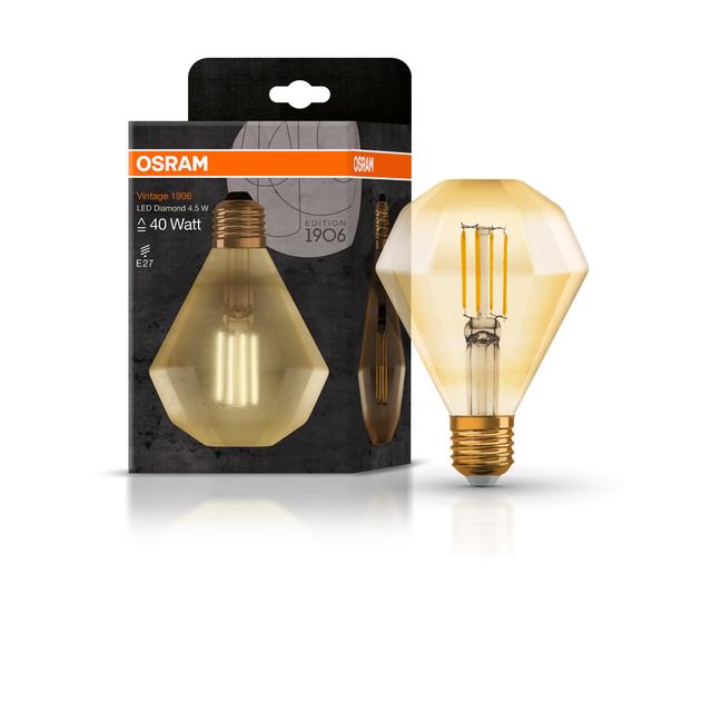Żarówka LED Vintage 1906 LED CL DIAMOND FIL GOLD 40 non-dim 4,5W/825 E27 4058075091955 LEDVANCE