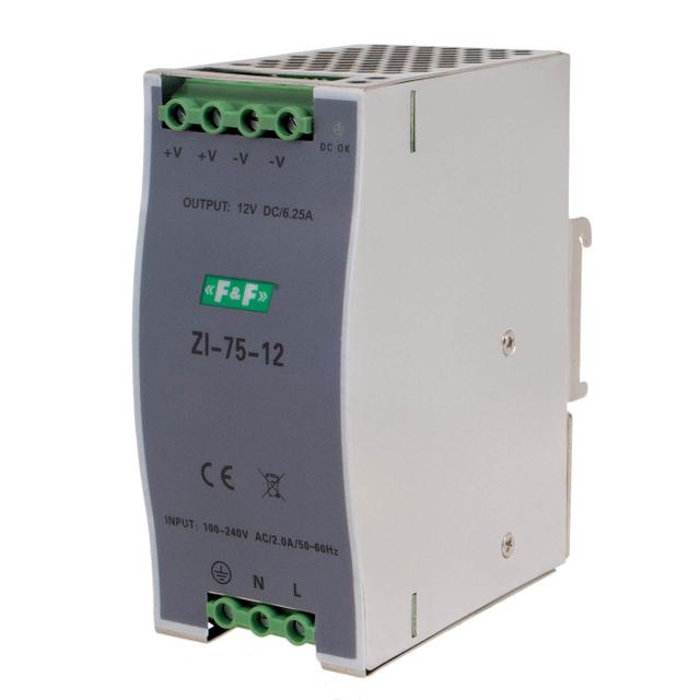 Zasialacz impulsowy przemysłowy nap. wej. 90-264V AC/120-370V DC P=75W nap. Wyj. 12V DC ZI-75-12V F&F