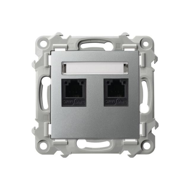 SZAFIR Gniazdo telefoniczne podwójne niezależne - kolor srebro