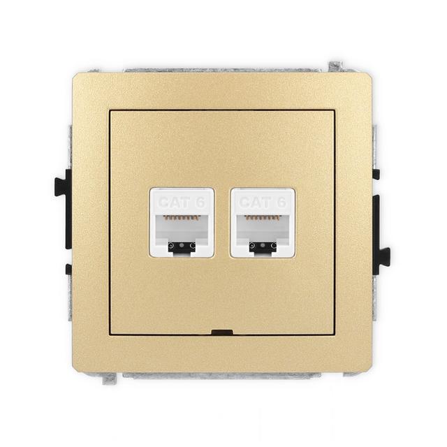 DECO Mechanizm gniazda komputerowego podwójnego 2xRJ45, kat. 6, 8-stykowy, bez pola opisowego złoty