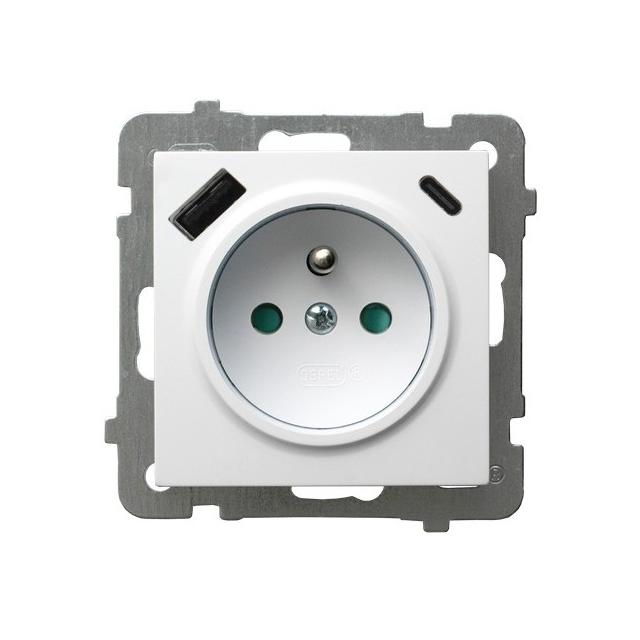 AS ANTYBAKTERYJNY Gniazdo poj. z uziem. z przesłonami, z ładowarką USB A+C , produkt zawiera nanoczą