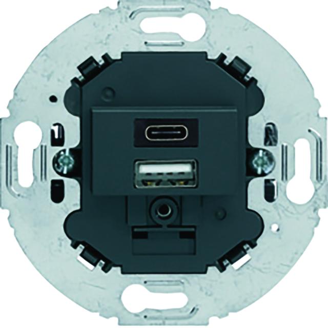 Mechanizm gniazda USB A+C ładowania do serii obrotowych, 3.0 A 230 V, antracyt,