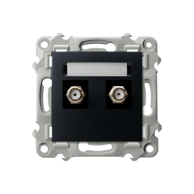 SZAFIR Gniazdo antenowe typu F podwójne - kolor czarny metalik