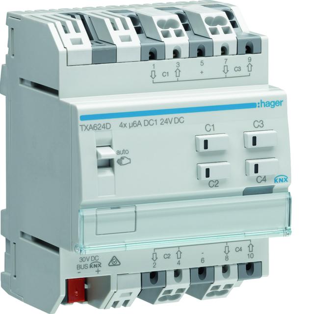 KNX e/s Sterowniki żaluzjowe/roletowe 4-krotny 24V DC TXA624D HAGER
