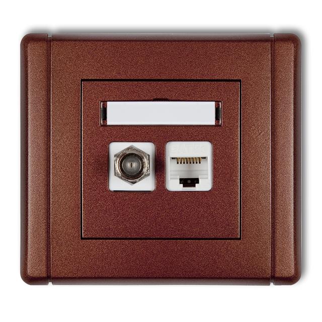 FLEXI Gniazdo antenowe poj. typu F (SAT) + gniazdo komp. poj. 1xRJ45, kat. 6, 8-stykowe brązowy meta