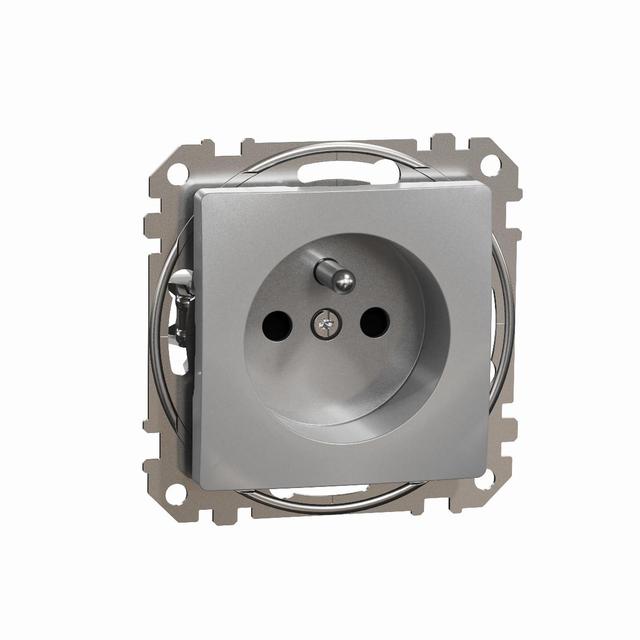 Sedna Design & Elements Gniazdo pojedyncze z uziemieniem z przesłonami srebrne aluminium SDD113011 Schneider