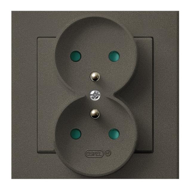 SONATA Gniazdo podwójne z uziemieniem z przesłonami torów prądowych, kompletne z ramką - kolor czeko