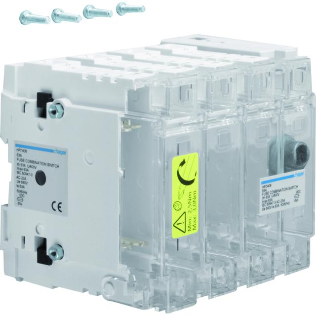Rozłącznik izolacyjny z bezpiecznikami 4P NH000 63A HFD406 HAGER