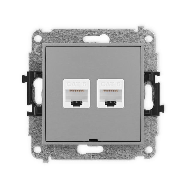 ICON Mechanizm gniazda komputerowego podwójnego 2xRJ45, kat. 6, 8-stykowy, bez pola opisowego szary