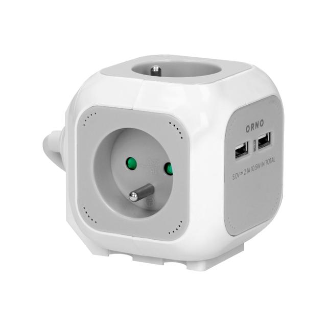 Przedłużacz 4 krotny ładowarka 2xUSB 1,4m H05VV-F 3x1mm2 szaro-biały OR-AE-13144 ORNO