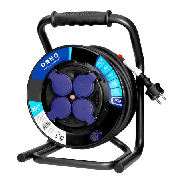 Przedłużacz bębnowy profesjonalny IP44, 4 gniazda 2P+Z, kabel gumowy olejoodporny, H07RN-F 3x2,5mm2,