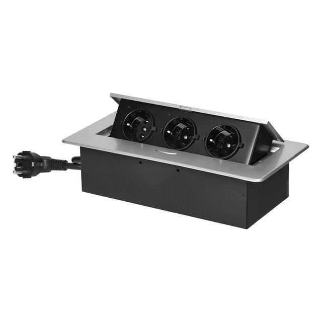 Gniazdo meblowe wpuszczane w blat z płaskim frezowanym rantem i przewodem 1,5m, 3x2P+Z (Schuko), sre