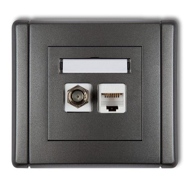 FLEXI Gniazdo antenowe poj. typu F (SAT) + gniazdo komp. poj. 1xRJ45, kat. 5e, 8-stykowe grafitowy