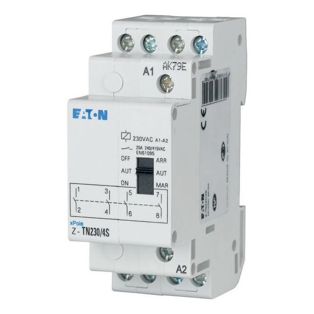 Z-TN230/4S Przekaźnik instalacyjny z funkcją ręcznego wyboru ZAŁ. / AUTOM. / WYŁ. 20A 230V AC 4Z 265