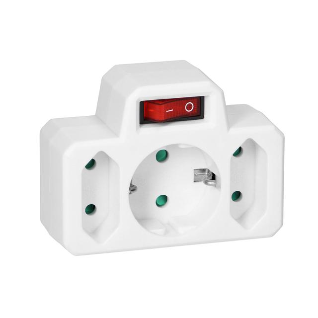 Rozgałęźnik 1x2P+Z (Schuko) 2x2P/II z włącznikiem biały OR-AE-13191(GS) ORNO