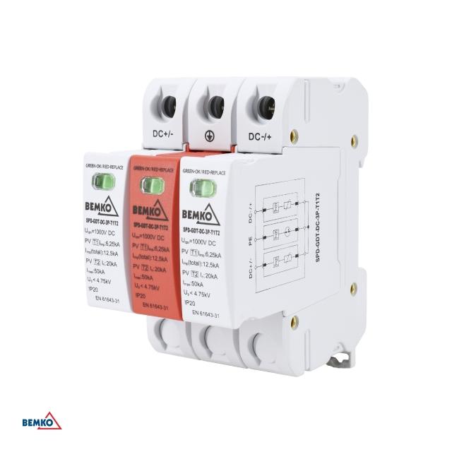 OGRANICZNIK PRZEPIĘĆ 3P 12.5kA DC 1000V KLASY T1+T2 Z ISKIERNIKIEM GAZOWYM