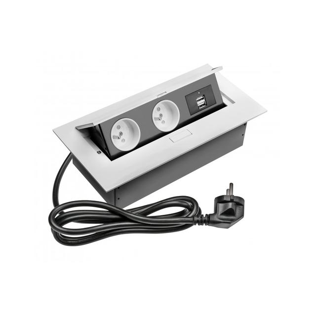 PRZEDŁUŻACZ BIURKOWY 2X GNIAZDO Z UZIEMIENIEM, 2XUSB, KABEL ZASILAJĄCY Z WTYCZKĄ, BIAŁY