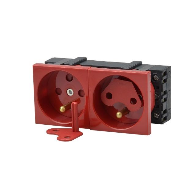 Gniazdo elektryczne z blokadą 2x230V, czerwone, z kluczami
