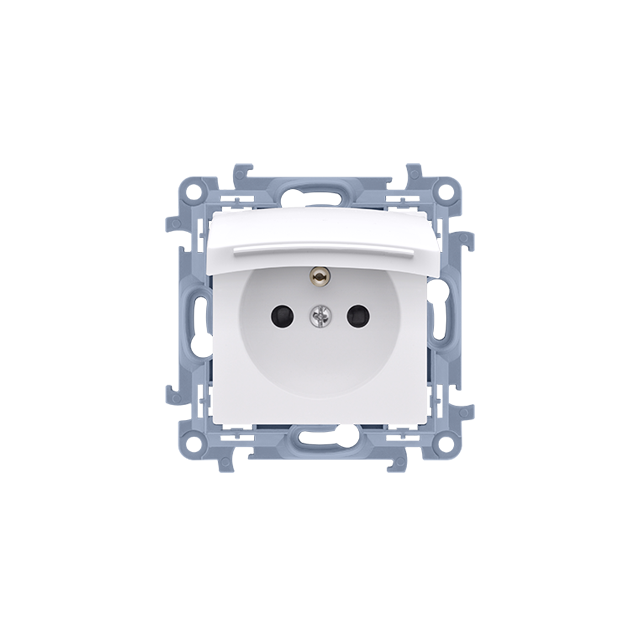 Simon 10 Gniazdo IP44 z uszczelką z przesłonami klapka w kol. pokrywy 16A szybkozłączka biały