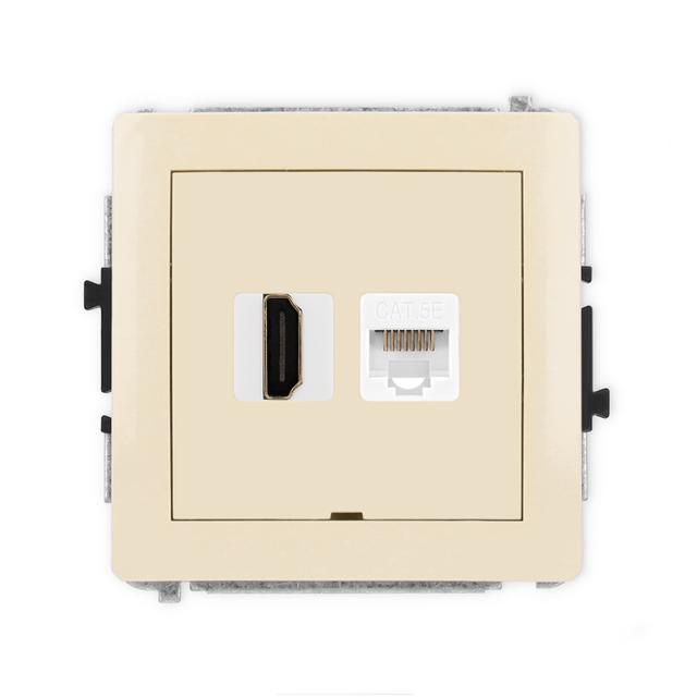 DECO Mechanizm gniazda pojedynczego HDMI 2.0 + gniazda komp. poj. 1xRJ45, kat. 5e, 8-stykowy, bez po