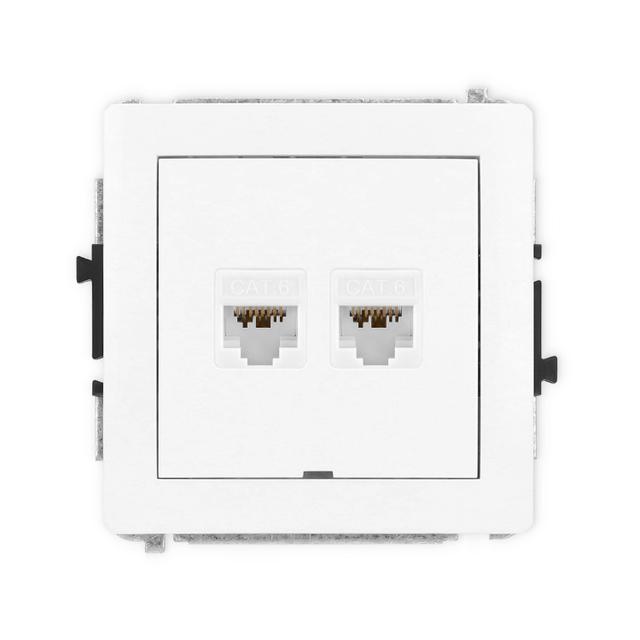 DECO Mechanizm gniazda komputerowego podwójnego 2xRJ45, kat. 6A, 8-stykowy, bez pola opisowego biały