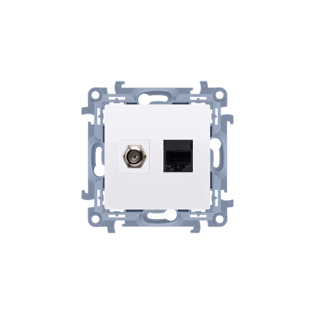 Simon 10 Gniazdo antenowe typu F + RJ45 kat.5e biały CASFRJ455.01/11 KONTAKT
