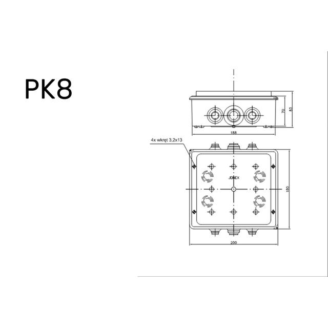 PK8 ,  Puszka natynkowa IP 20 (190x170x80 mm), biały